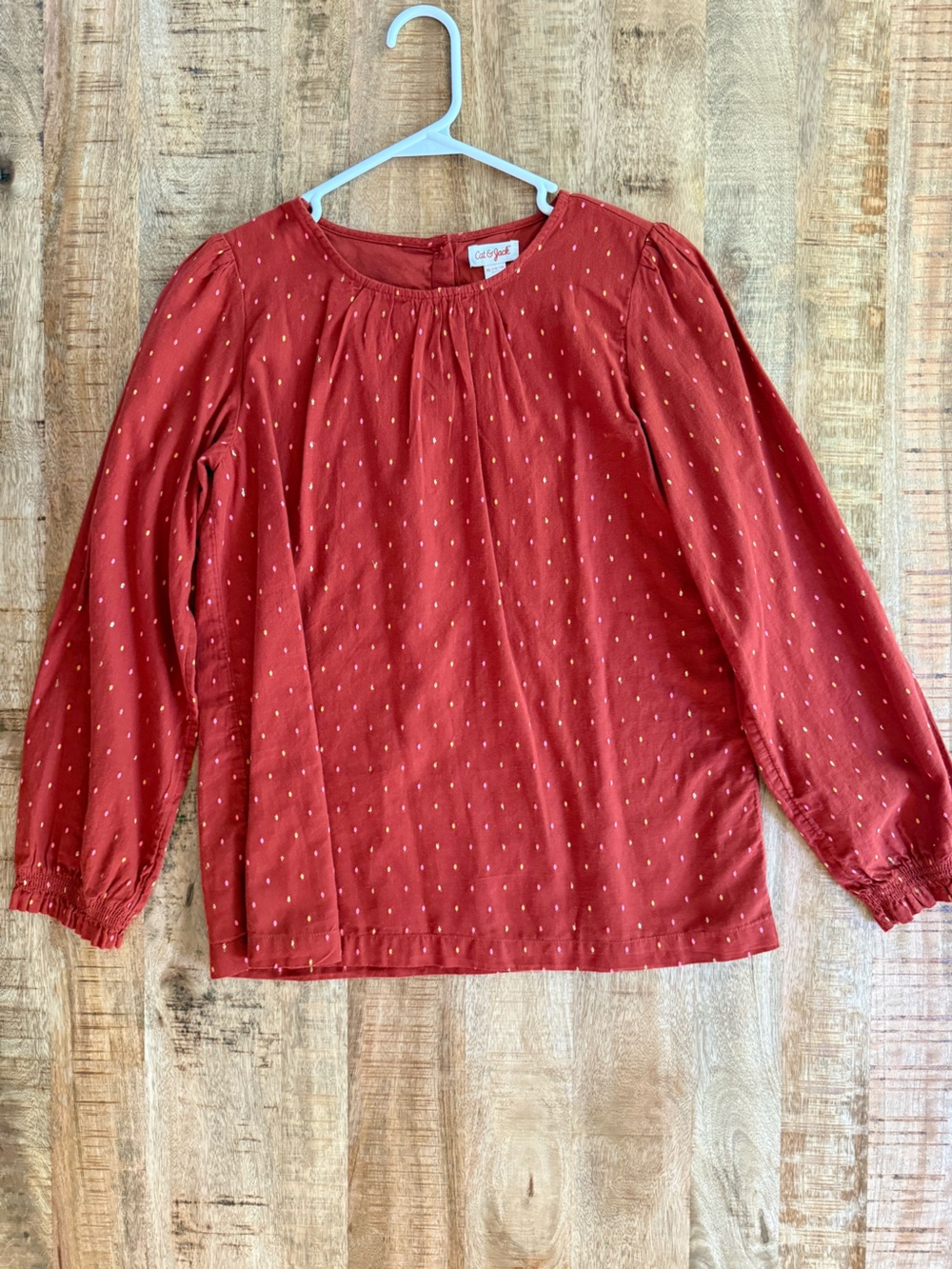 Cat & Jack Girls XL 14/16 Red Dot Print Long Sleeve Blouse Top